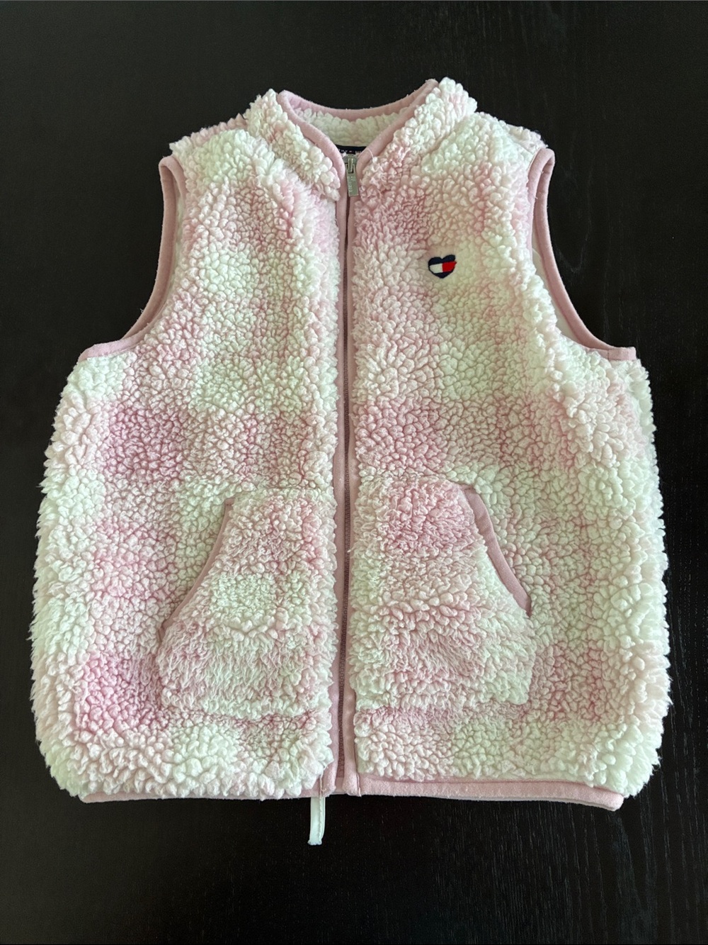 Tommy Hilfiger Pink & Cream Fuzzy Sherpa Vest- Zip Up -4T
